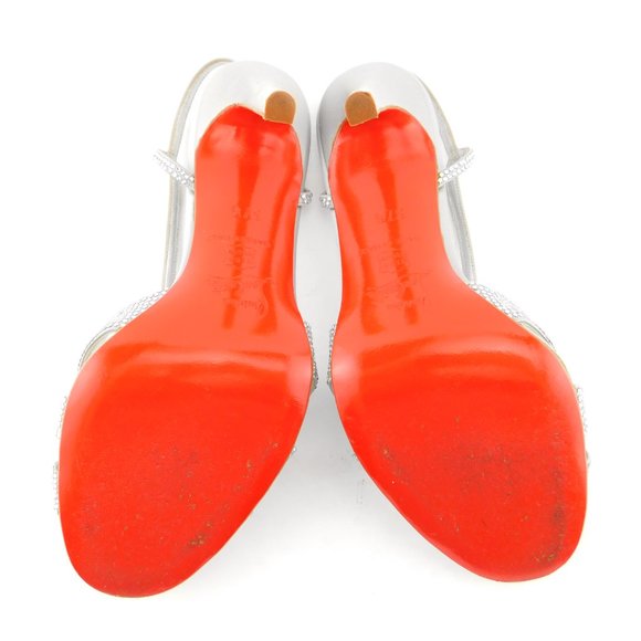 CHRISTIAN LOUBOUTIN Crystal Encrusted Silver Satin Strass Evening Heels 37.5 - Picture 7 of 9